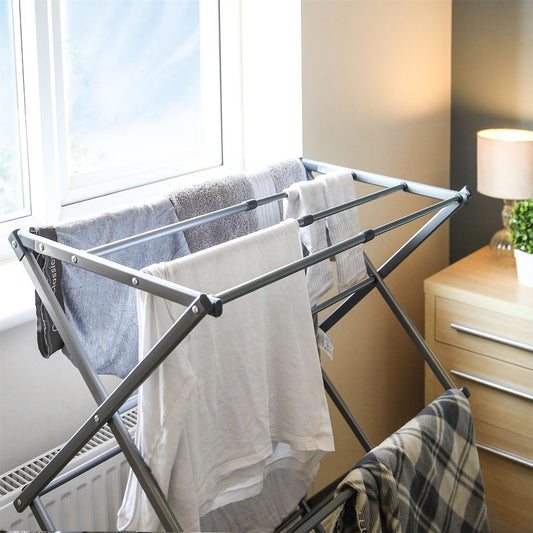 Expandable Folding Clothes Airer | 3-Tier | Scissor-Lift Steel Frame | Folds to 44x51.5x9cm | Extends to 102x71x38cm | Indoor Use | 2-Year Guarantee