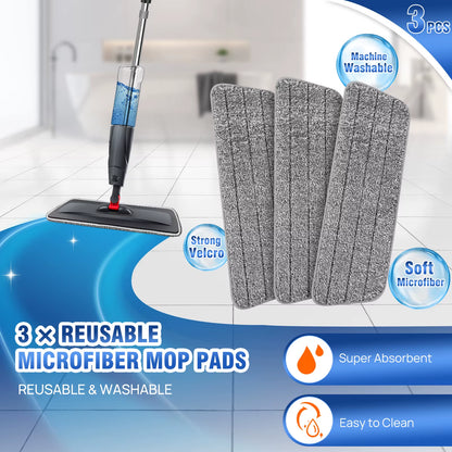 Wet and Dry Spray Mop Floor Wiper with Spray Function with 3 Wiper Pads and Window Scraper, 360° Rotating Mop 700Ml
