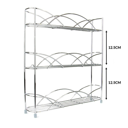 Maison & White 3 Tier Herb & Spice Rack | Chrome Stainless Steel | 34x33x7cm | Non-Slip Feet | Wall-Mountable | Free-Standing | Kitchen Counter Cupboard | Minimalist Wire Design | 2-Year Warranty