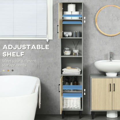 Kleankin Bathroom Furniture Set with Doors, Tall Bathroom Cabinet with Adjustable Shelves, Under Sink Cabinet, Grey