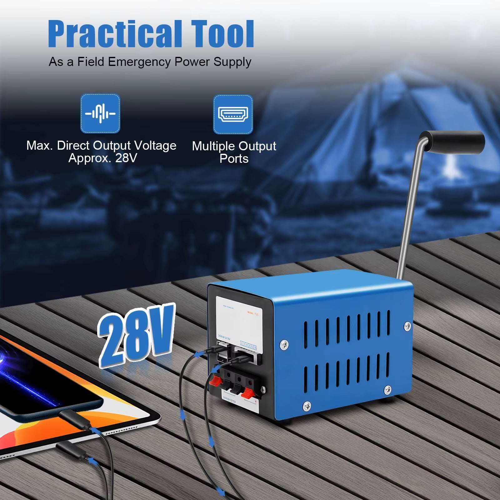 20W Hand Crank Generator Emergency Power Supply USB Charging Multi-Voltage Ports (3V-28V) for Outdoor Survival Camping
