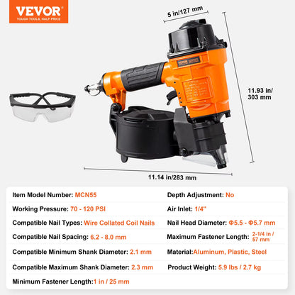 Coil Siding Nailer CN65 CN55 CN70 CN83 CN90 Pneumatic Siding Nail Gun Pallet Making Coil Nailer 70-120PSI Air Nailer
