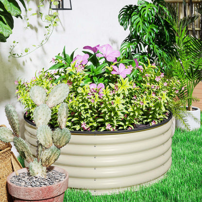 Outsunny Galvanised Raised Garden Bed with Safety Edging, Outdoor Raised Planter Box with Gloves, 120 x 120 x 43cm