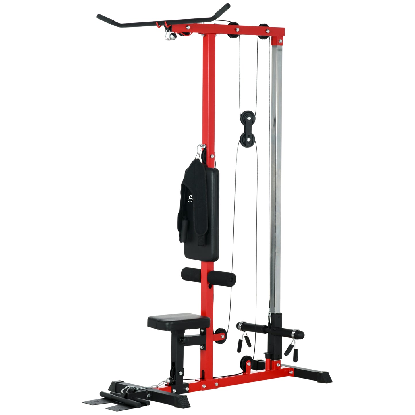 SPORTNOW Pull Up Station with Adjustable Seat, Power Tower for Chin up  and Lat Pulldown Exercises, Multi-Function Fitness Equipment with Flip-Up Footplate, for Home Gym, Red