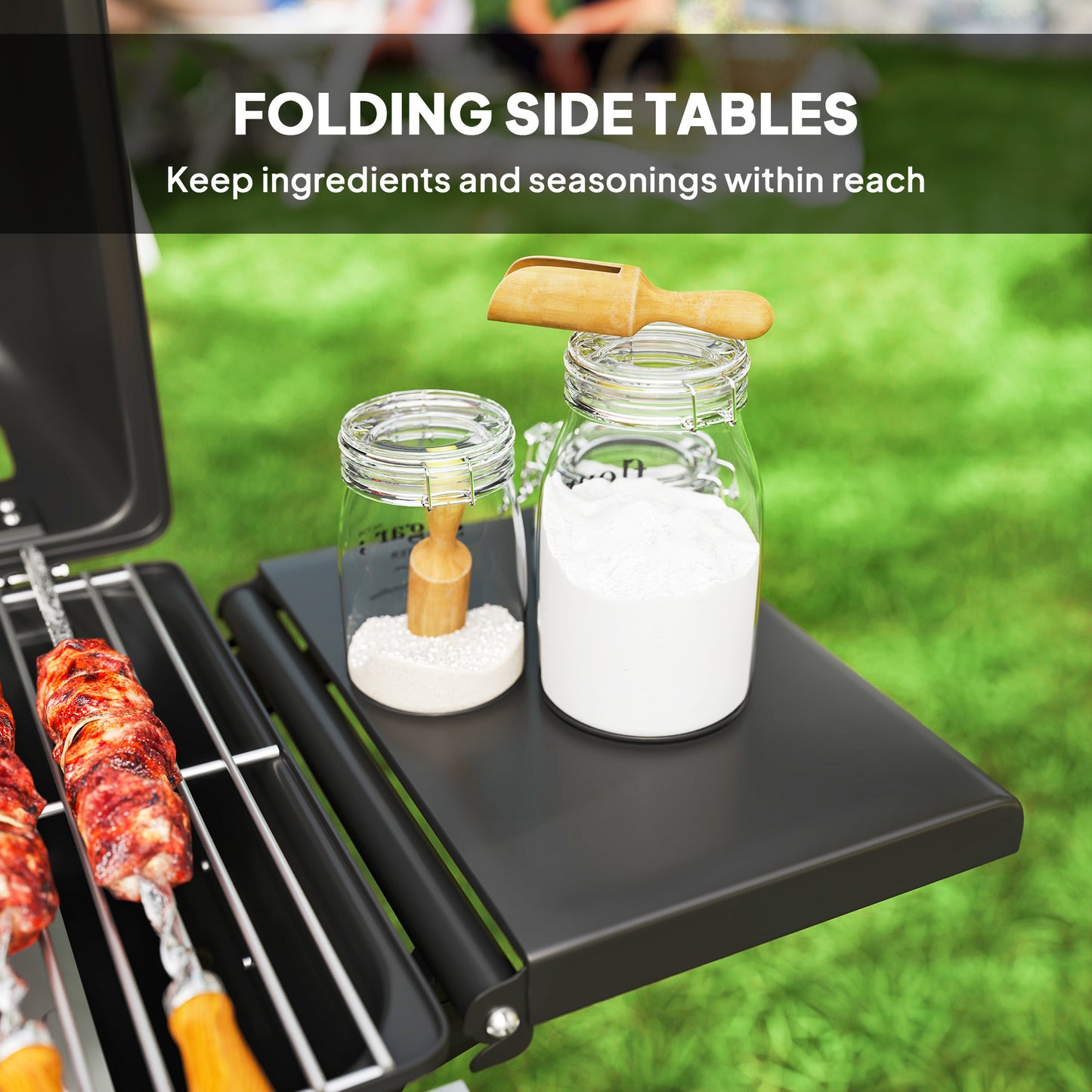Foldable Gas BBQ with Side Tables, 2 Burner Portable Gas Barbecue Grill with Thermometer Lid Grease Tray Wheels, Folding Trolley for Garden Party
