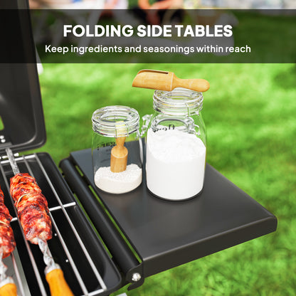 Foldable Gas BBQ with Side Tables, 2 Burner Portable Gas Barbecue Grill with Thermometer Lid Grease Tray Wheels, Folding Trolley for Garden Party