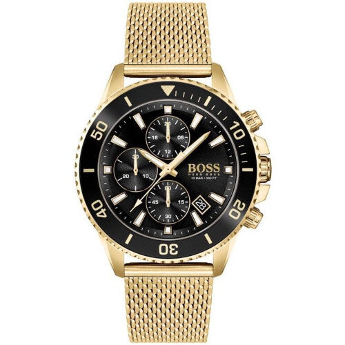 Hugo Boss Men's Admiral Chronograph Watch | Gold | Black & Gold Dial | Rotating Bezel | 46mm | 10ATM | HB1513906