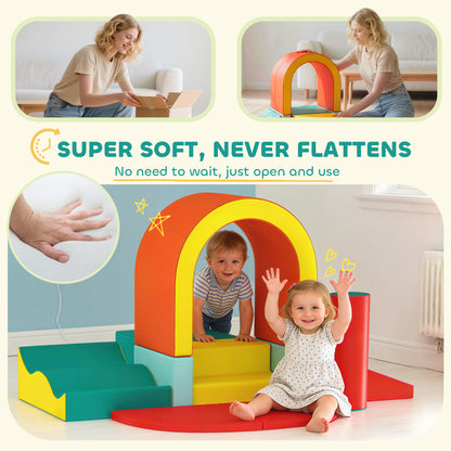 10-Piece Kids Soft Play Set | PU Leather & EPE Foam | Climbing Blocks | Anti-Slip Hook-and-Loop Pads | 90kg Capacity | EN71 Certified | Ages 12-36 Months | 152x82x70cm | Multicolour