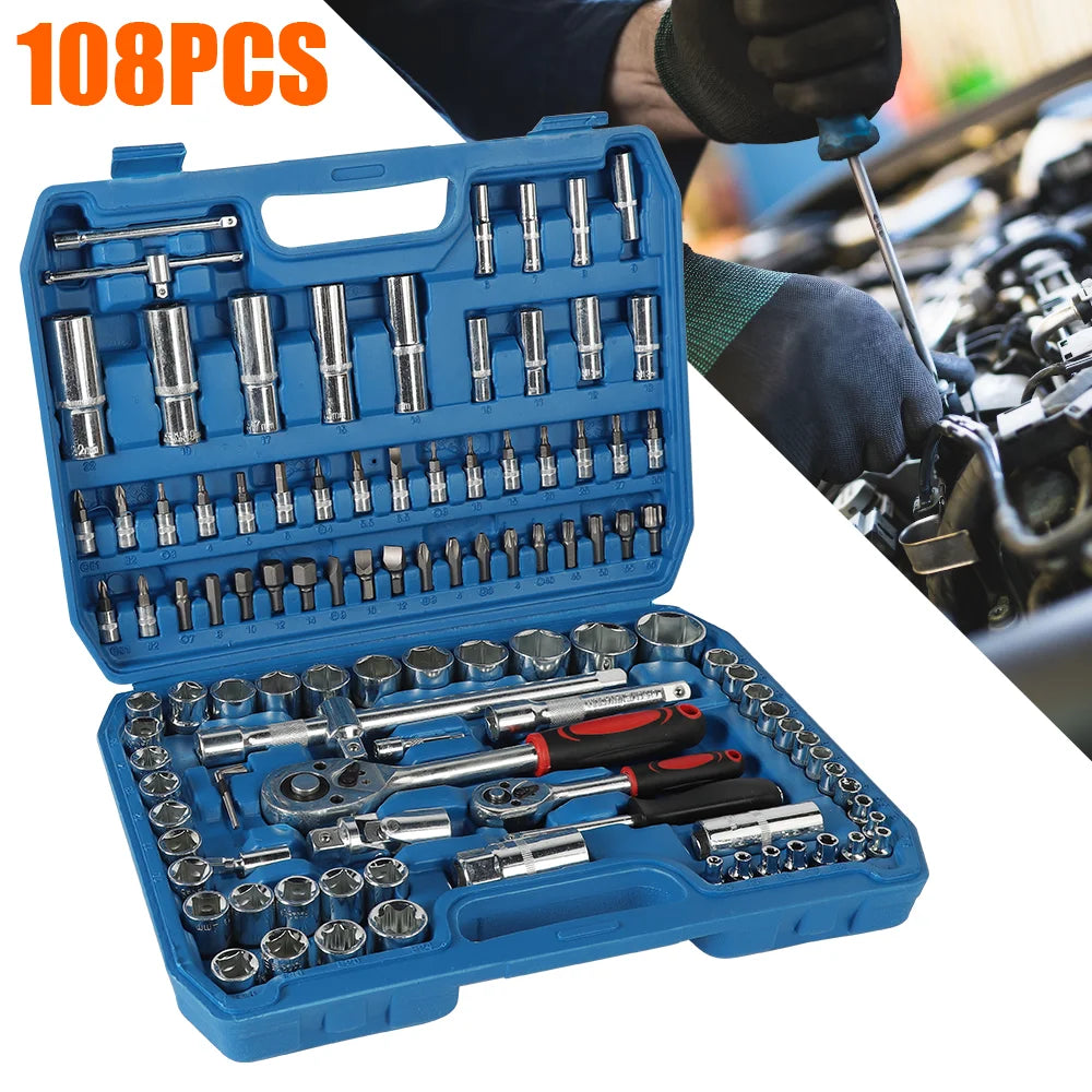 108 Piece Ratchet Socket Wrench Set Car Repair Tool Torque Wrench Combo Kit 1/4 1/2 Ratchet Spanner Screwdriver Bits Hand Tools