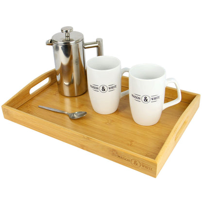 Maison & White Bamboo Serving Trays | Set of 3 Nesting Rectangular Trays | Raised Edges & Carry Handles | Natural Finish