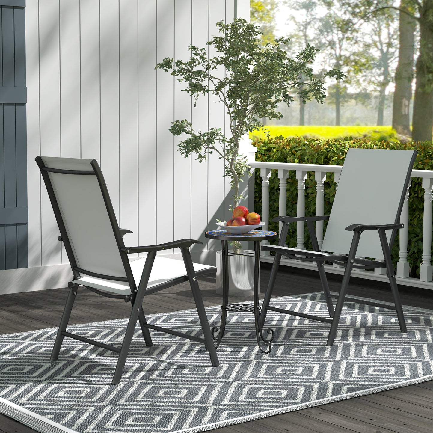Round Mosaic Garden Bistro Side Table | Dia 35.5x54.5cm | Ceramic Tile Top | Lower Shelf | Electrophoretic Metal Frame | 30kg | Blue