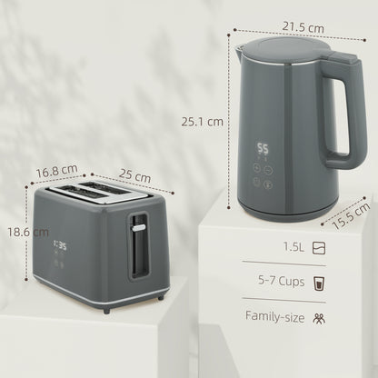 Digital Kettle and Toaster Set, 1.5L 3000W Fast Boil Kettle, 2 Slice Toaster Kitchen Set with 7 Level Browning Controls, Defrost, Reheat, Keep Warm,  and LED Touch Display