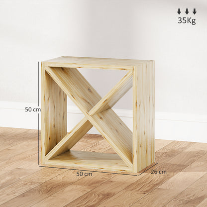 Set of 2 Wooden Wine Rack, X-Shaped Square Tabletop Storage Holder for 24 Bottle, Natural Wood