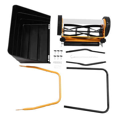 16" Retro Style Lawnmower, Wheeled Manual Hand Push Lawn Mower