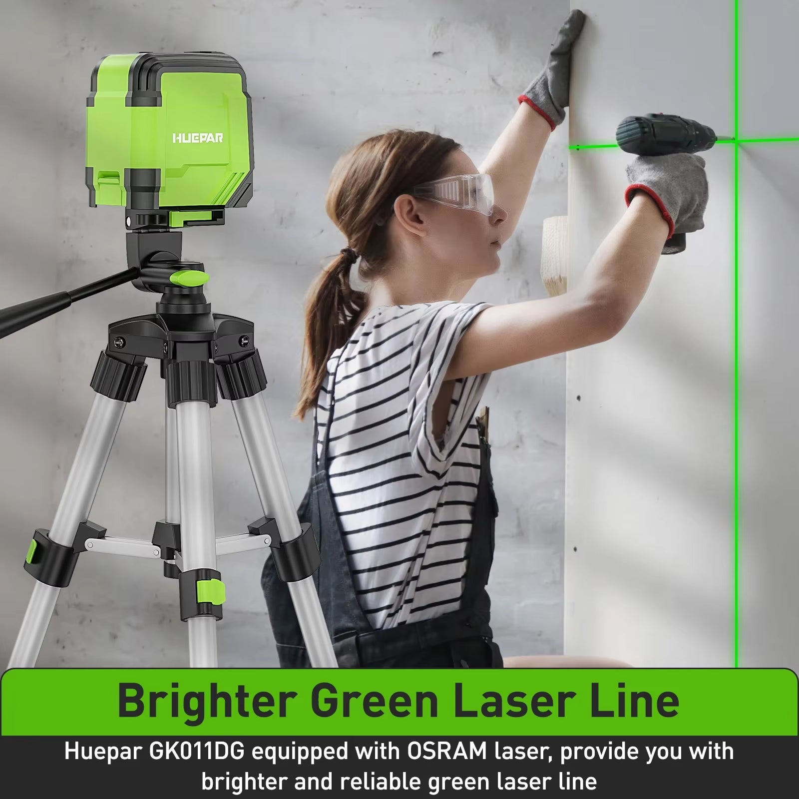 Huepar Cross Line Laser Level with 0.65M Tripod 2 Lines Germany Osram Self-Leveling Horizontal & Vertical Laser Leveling Tool