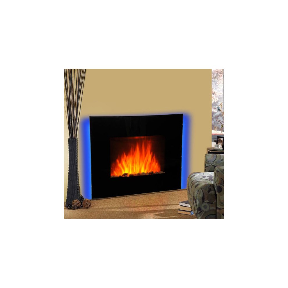 LED Curved Glass Electric Wall Mounted Heater Fire Place, 900/1800W