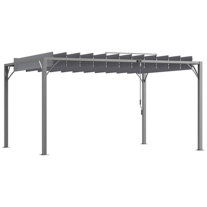 Outsunny 4 x 3(m) Outdoor Pergola with Retractable Roof, Aluminium Louvered Patio Gazebo Canopy, Grey