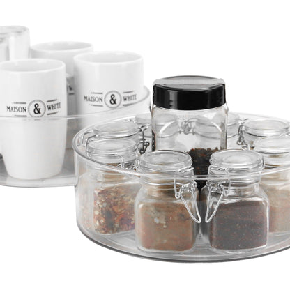 Pukkr Revolving Organisers | Set of 2 | Lazy Susan Turntable | Durable Plastic | 23x23x8.5cm Each | 360° Rotation | Cupboard Shelf Kitchen Bathroom Storage | Spice Jars Condiments | 2-Year Warranty