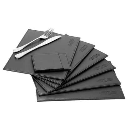 Maison & White Faux Leather Placemats & Coasters | Black 12 Piece Table Set | 6 Place Settings | Wipe Clean