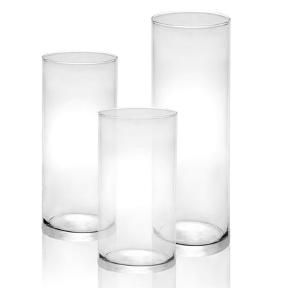 Maison & White Glass Candle Cylinders | Set of 3 Clear Pillar Candle Holders | 19, 23 & 27cm | 8.3cm Diameter