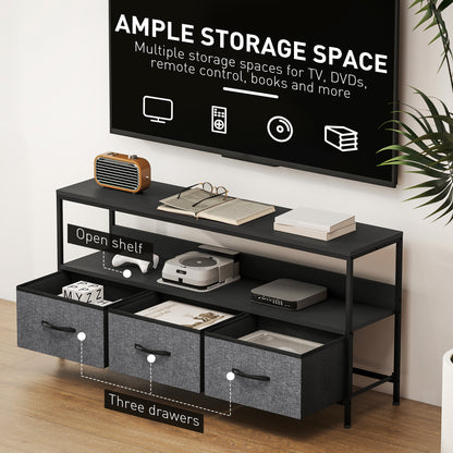 TV Stand Cabinet with 3 Foldable Drawers - Black