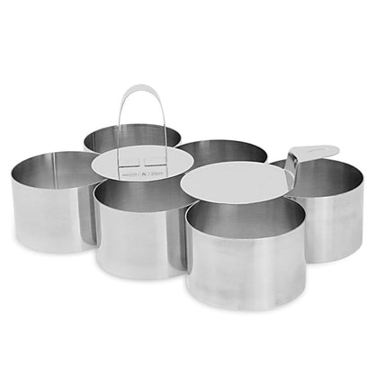 Maison & White 8-Piece Stainless Steel Cooking & Dessert Rings Set | 6 Rings 8cm x 5cm | Food Press & Spatula | Dishwasher Fridge Freezer Safe | Risotto Cheesecake Mousse | Portion Control | 2-Year Warranty