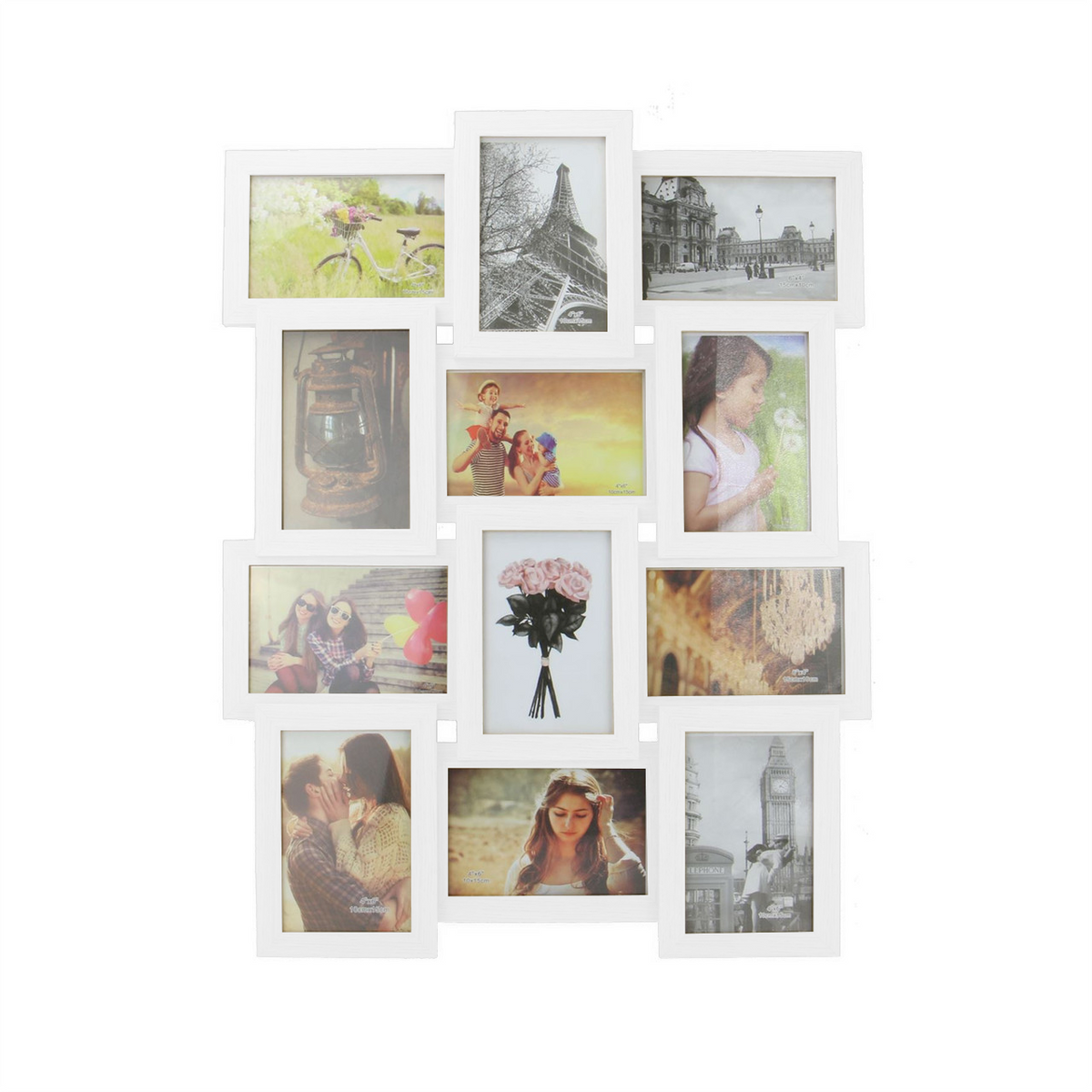 Maison & White 12 Photo Collage Frame | White | 54x42cm | 12 x 6-Inch Photos | 6 Landscape & 6 Portrait | Glass-Fronted | Wall-Mountable | MDF | 2-Year Warranty