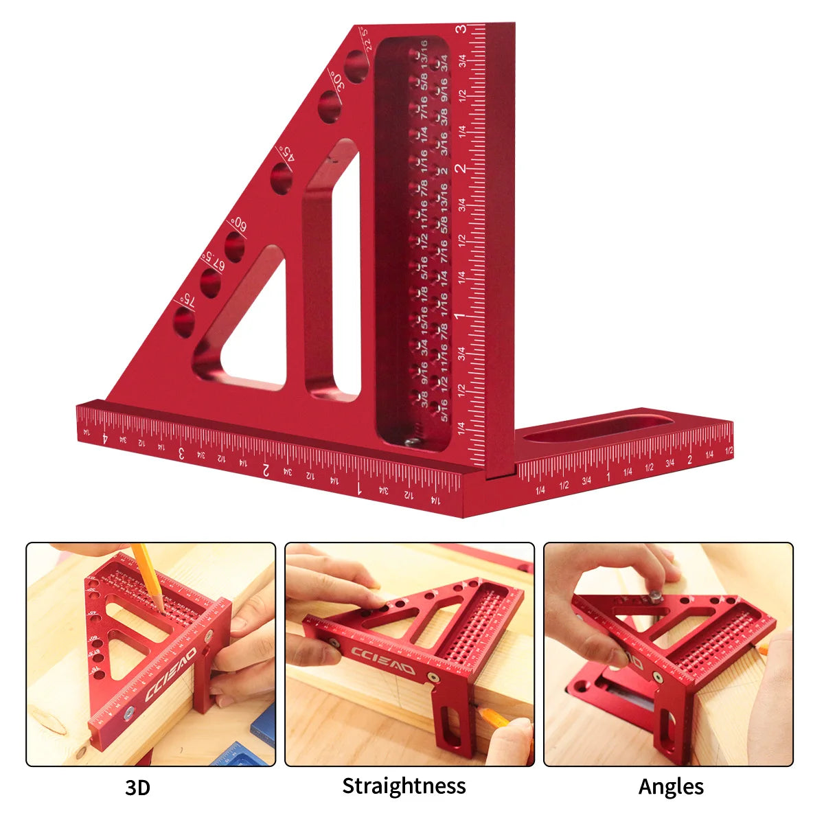3D Multi-Angle Measuring Ruler, 45/90 Degree Aluminium Alloy Woodworking Square Protractor For Engineer Carpenter