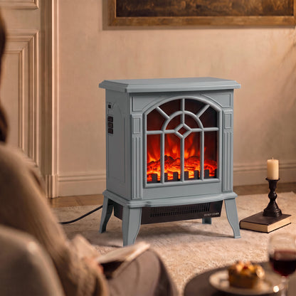 Electric Fireplace Stove | Grey Freestanding 2000W Heater with 3D LED Flame Effect