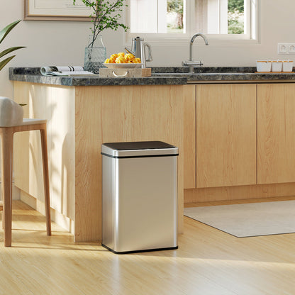 40L Sensor Bin with Quiet Soft-Close Lid, Automatic Touch-less Motion Sensor Kitchen Bin with Fingerprint Resistant Stainless Steel, Silver Tone