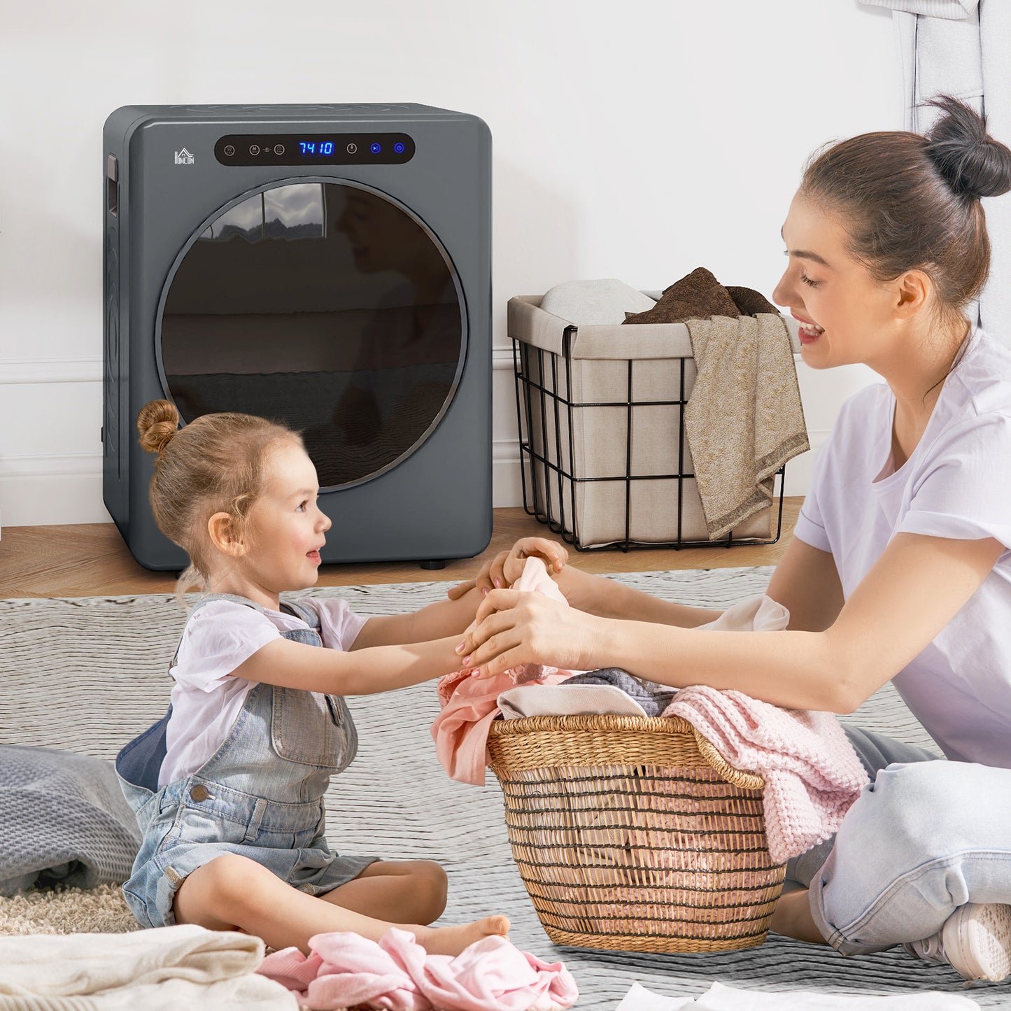 4kg Compact 40-60℃ Portable Small Space Tumble Dryer - Grey