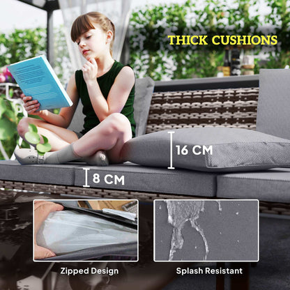 Outsunny 5 Piece Rattan Garden Furniture Set with 3-Seater Sofa 2 Chairs and 2 Footstools - Grey