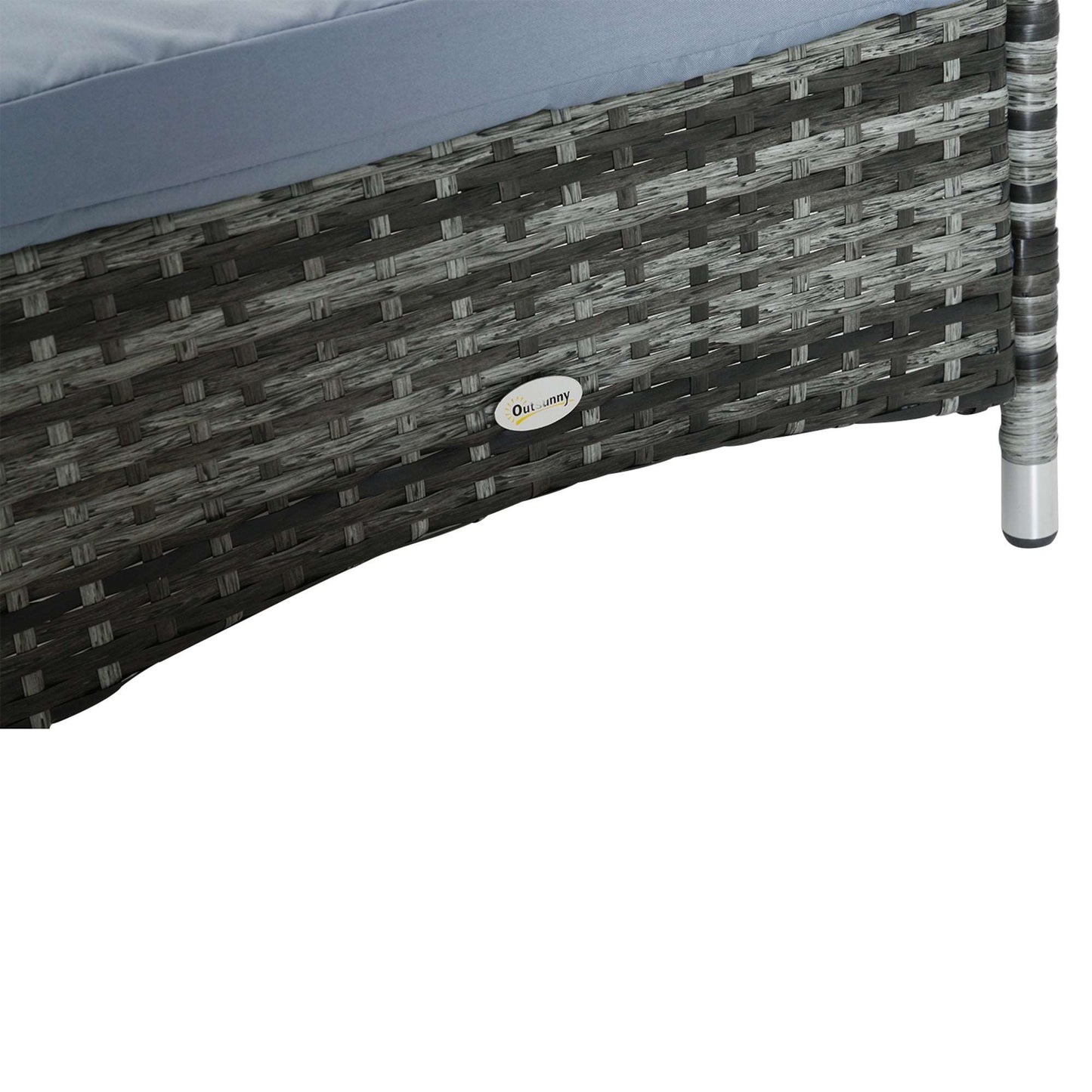 Outsunny 2 Piece Rattan Sun Lounger Recliner Bed Reclining Chair Patio Garden Outdoor Wicker Weave Adjustable Headrest with Fire Retardant Cushion – Grey