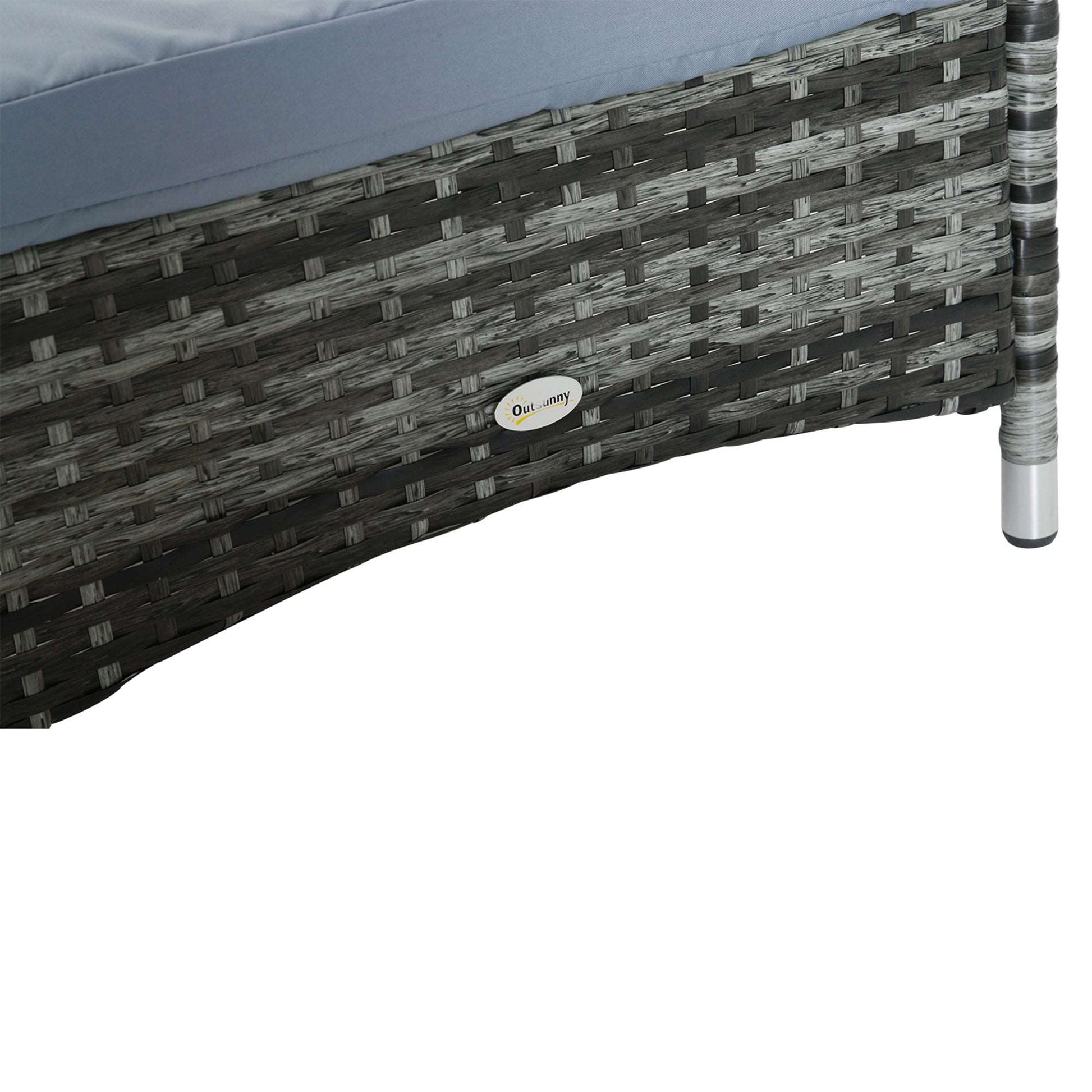 Outsunny 2 Piece Rattan Sun Lounger Recliner Bed Reclining Chair Patio Garden Outdoor Wicker Weave Adjustable Headrest with Fire Retardant Cushion – Grey