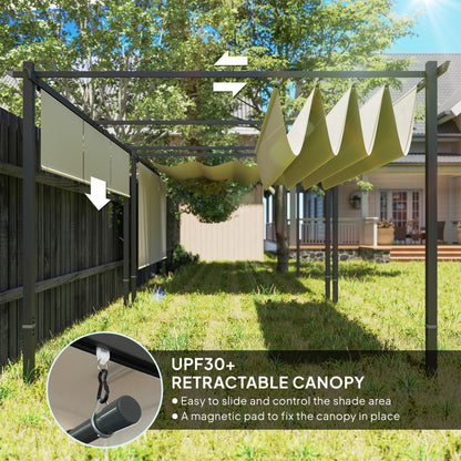 3 x 4m Metal Pergola with Retractable Roof and Roller Shade, Wall-Mounted or Free Standing Garden Gazebo Canopy Pergola Kit, UPF30+ Sun Shade