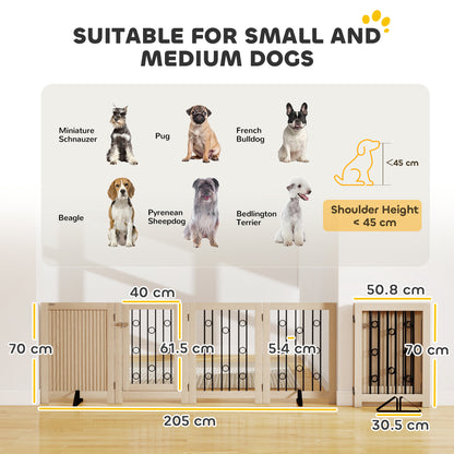 4 Panel Freestanding Pet Gate, Indoor Dog Barrier with Lockable Door, Support Feet, 360° Flexible Hinges, Oak
