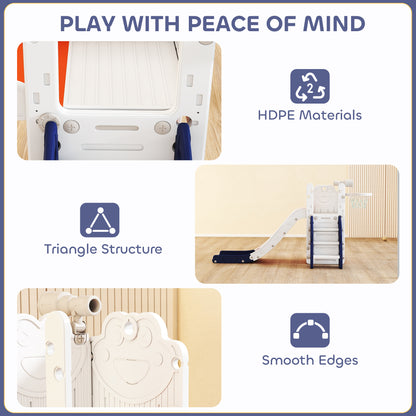 5-in-1 Kids Slide Set with Basketball Hoop, Climbing Frame, Telescope & Storage Box – Anti-Slip Steps, HDPE, Ages 1–3 – Orange