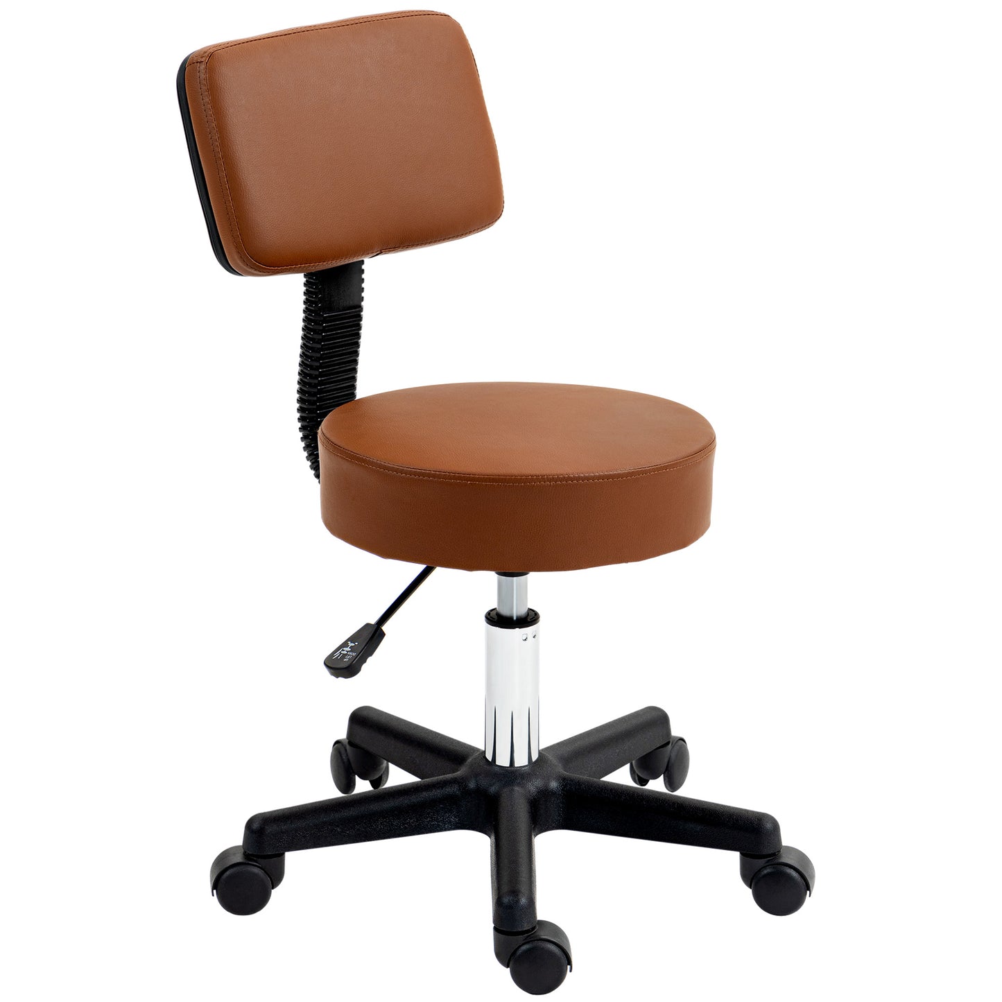 Beautician's Swivel Salon Chair w/ Padded Seat Back 5 Wheels Adjustable Height Salon Hairdressers Tattoo Spa Rolling Cushion Professional 48cm Brown