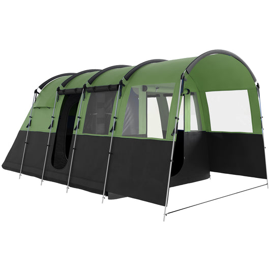 8-Person Camping Tent, Waterproof Family Tent, Tunnel Design, 4 Large Windows, Sleeping Cabins 3000mm Water Column Green - Blue