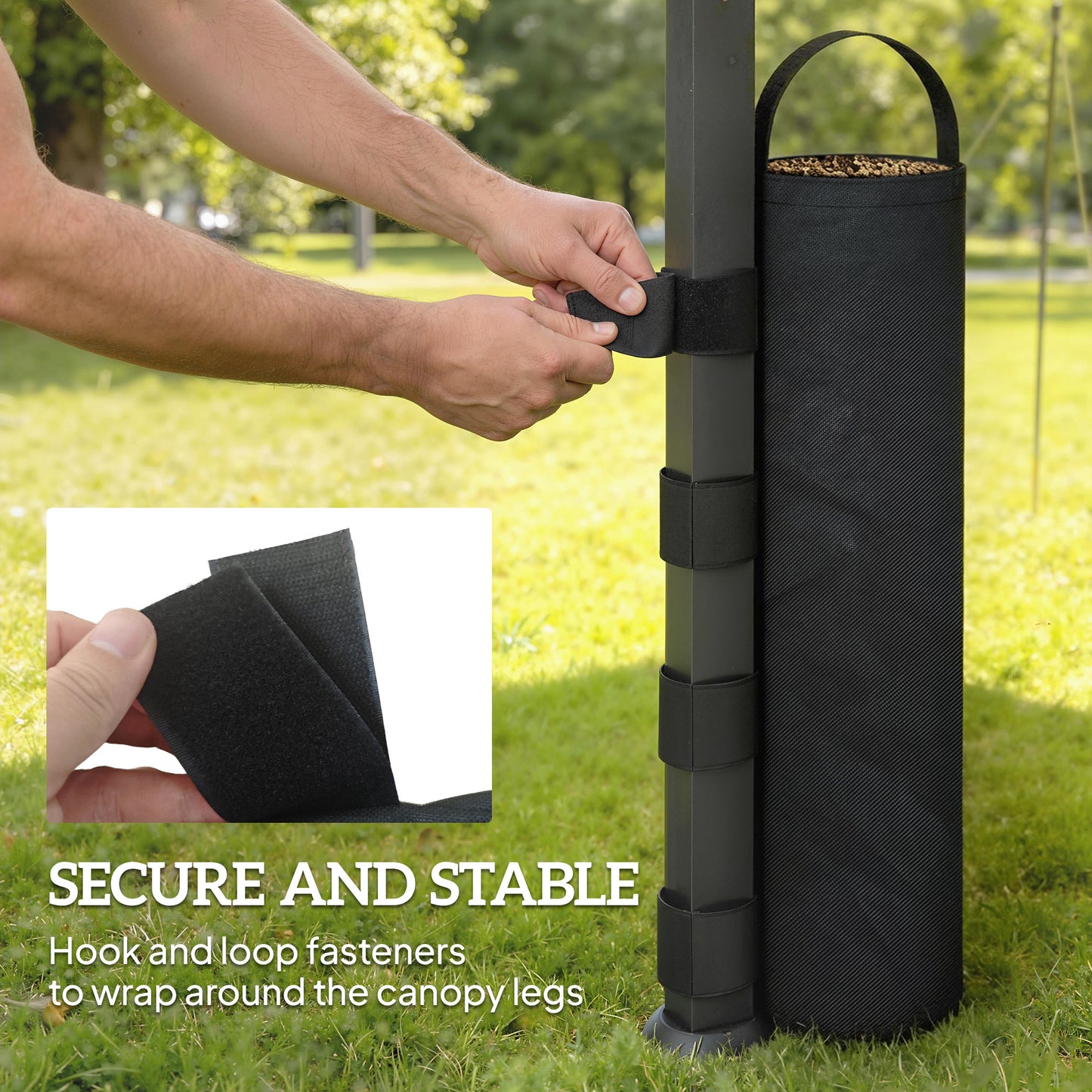 8 Pack Gazebo Sand Weight Bags | 5kg Each | 600D Oxford | Hook & Loop Fastener | Carry Handle | Legs up to 30x30mm | Black