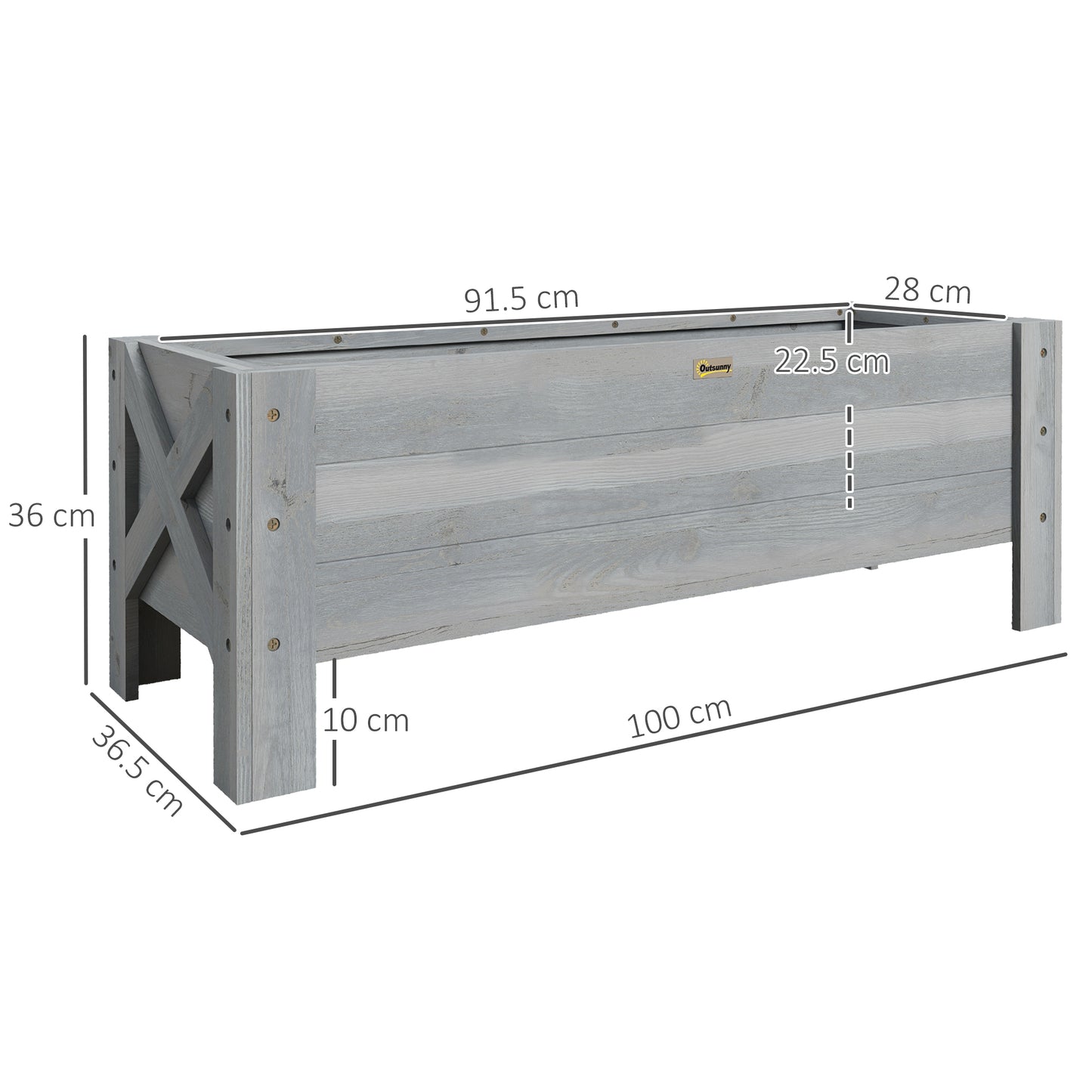 58L Garden Raised Bed Planter Grow Containers for Outdoor Patio Plant Flower Vegetable Pot Fir Wood, 100 x 36.5 x 36 cm, Grey