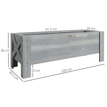 58L Garden Raised Bed Planter Grow Containers for Outdoor Patio Plant Flower Vegetable Pot Fir Wood, 100 x 36.5 x 36 cm, Grey