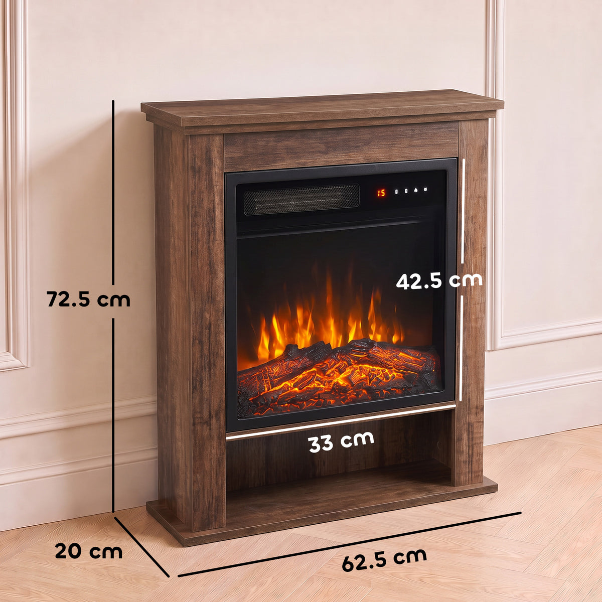 1800W Electric Fireplace Suite | Oak-Tone or Black Surround & Display Shelf | C Energy Rating | 5 Flame Brightness & Speed Settings | Timer & Remote