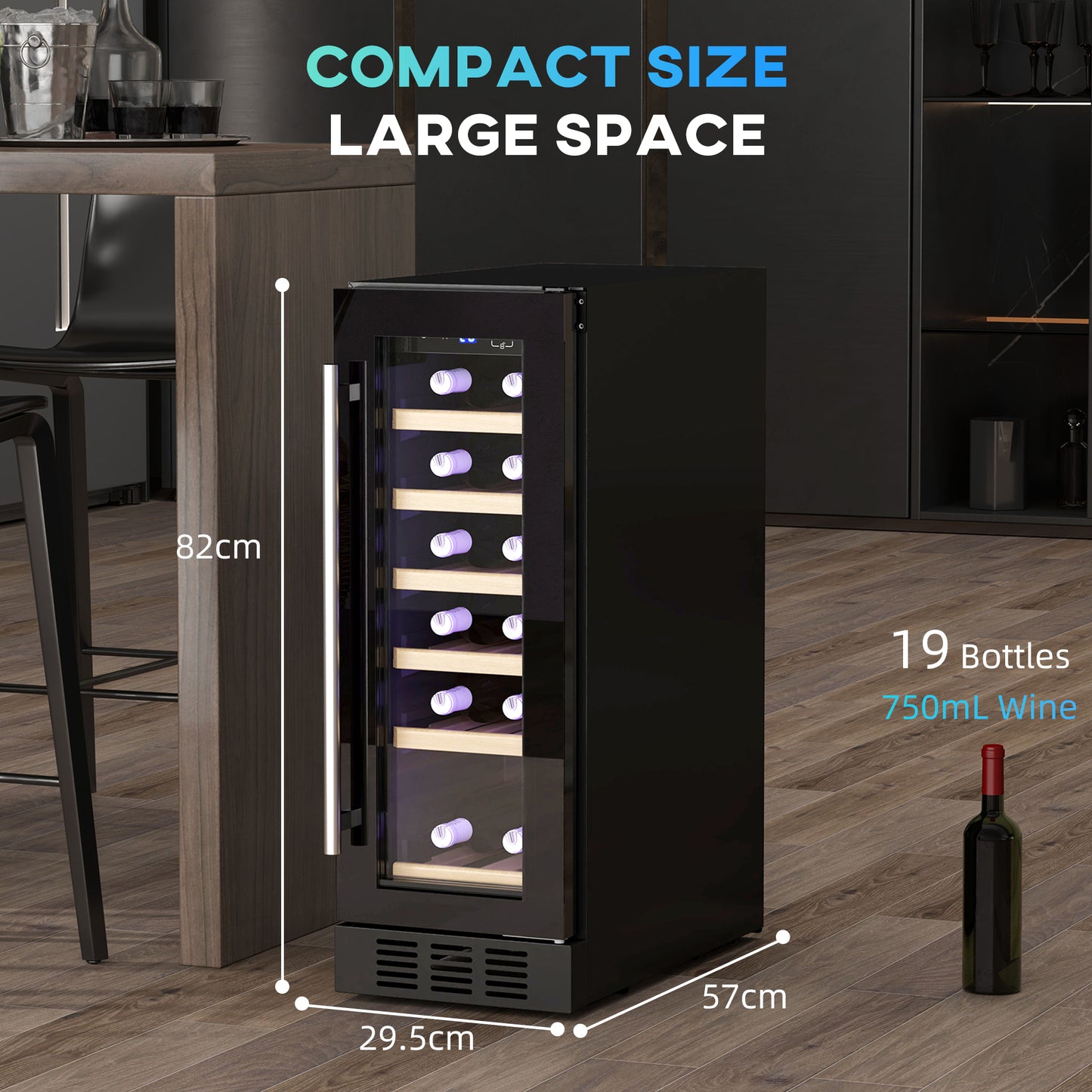 19 Bottle 5-18℃ Wooden Rack Wine Fridge - Black