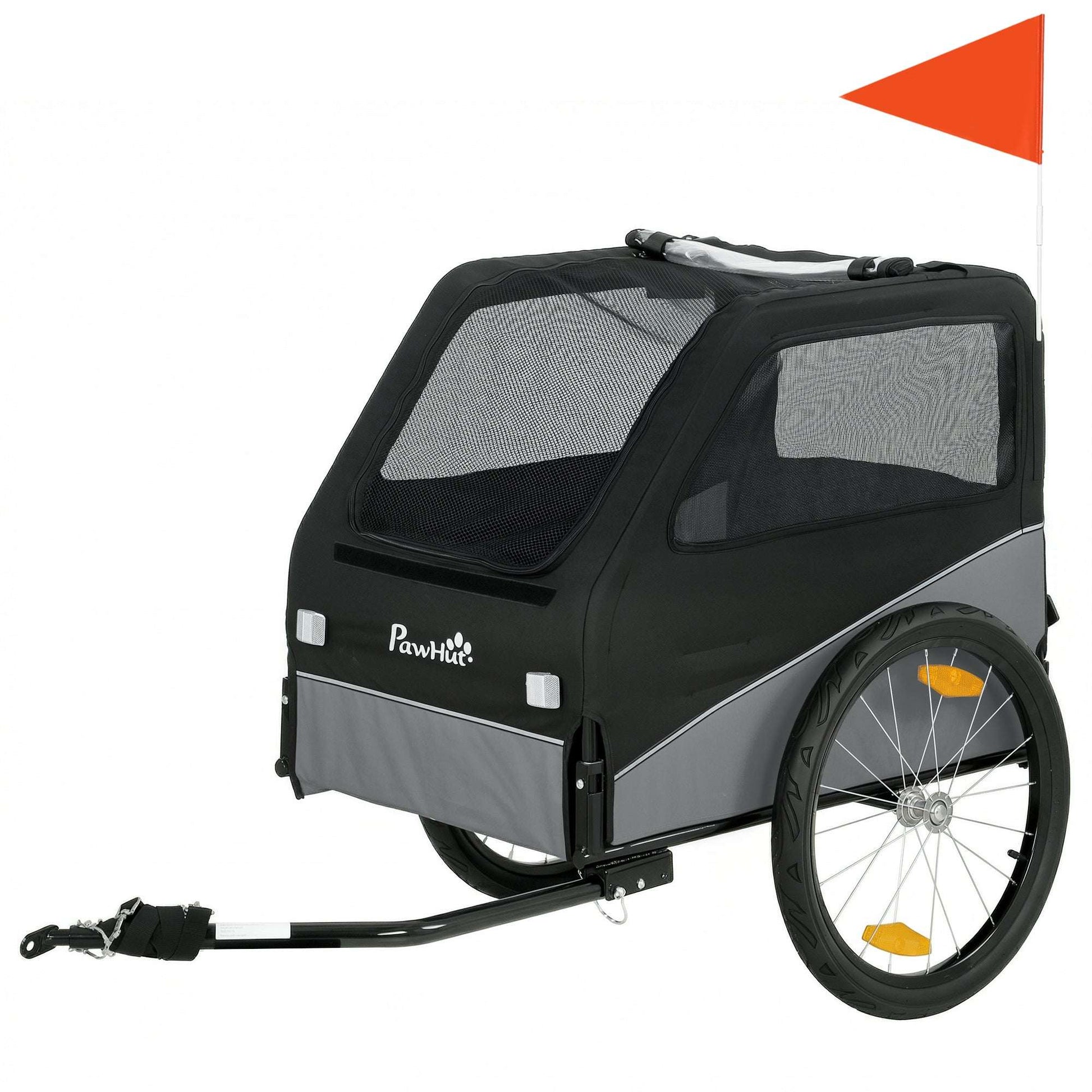 Dog Bike Trailer | 20kg Capacity | 20" Inflatable Rubber Wheels | Universal Coupler | 600D Oxford Fabric | Steel Frame | Reflectors & Safety Flag | Foldable | 139x72x88cm | Grey