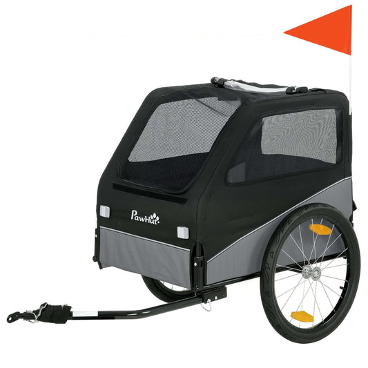 Dog Bike Trailer | 20kg Capacity | 20" Inflatable Rubber Wheels | Universal Coupler | 600D Oxford Fabric | Steel Frame | Reflectors & Safety Flag | Foldable | 139x72x88cm | Grey