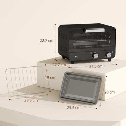 Small Toaster Oven, 12L Multifunction Mini Countertop Oven with Glass Door, Adjustable Temperature and Timer, Black