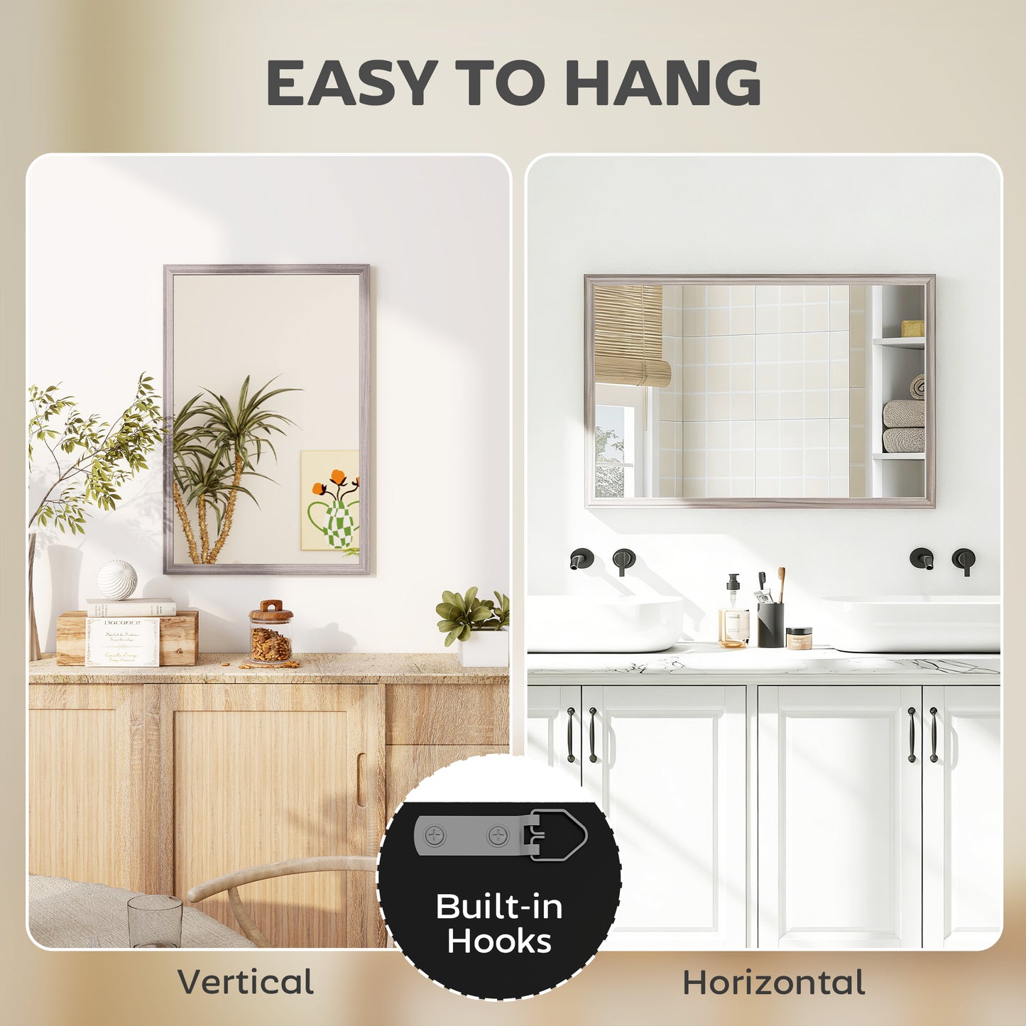 Rectangle Wall Mirror | Grey Wood Effect Frame | 40 x 60 cm