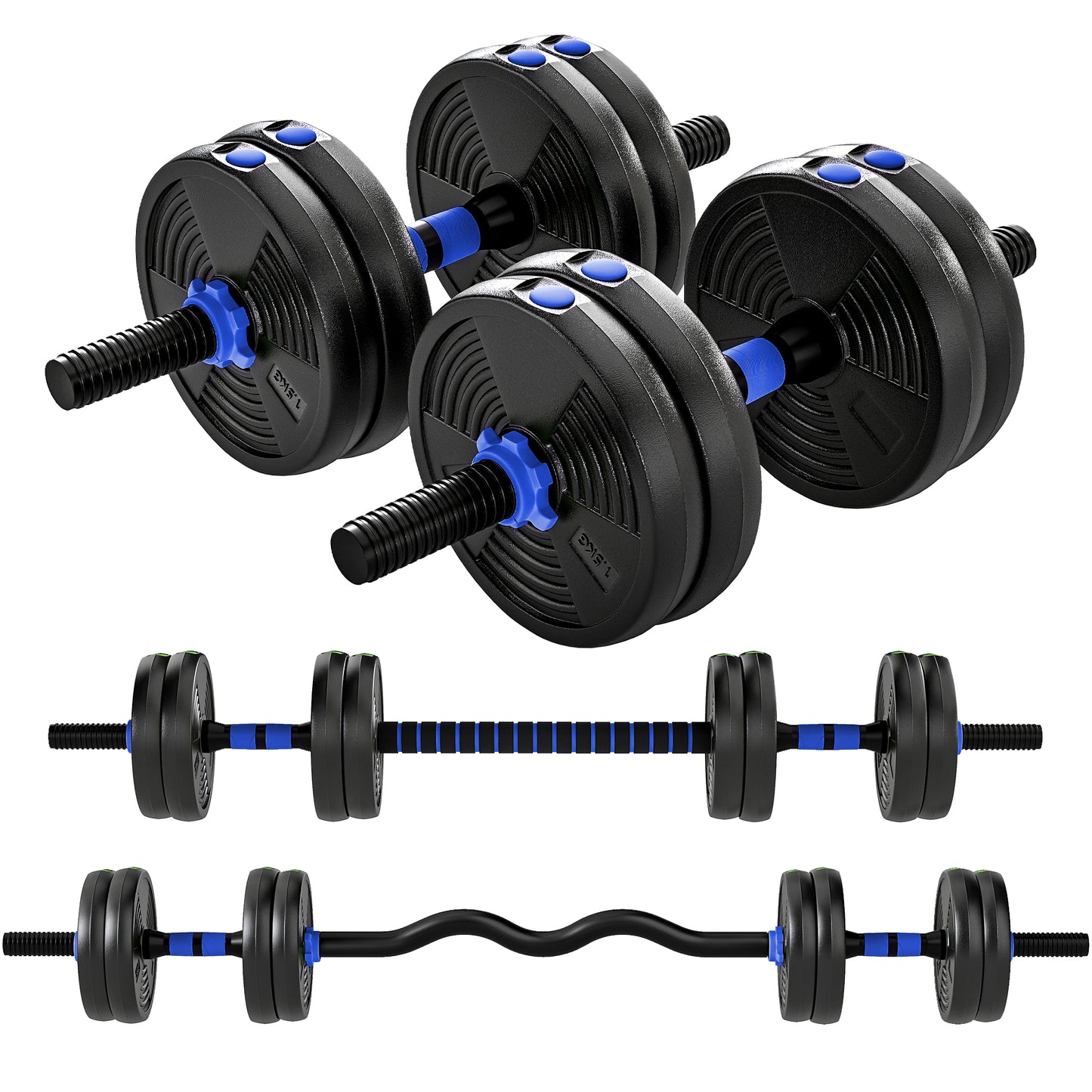 SPORTNOW 15 kg 3-in-1 Adjustable Dumbbell Set, Adjustable Weight Set with Extension Bar, Black
