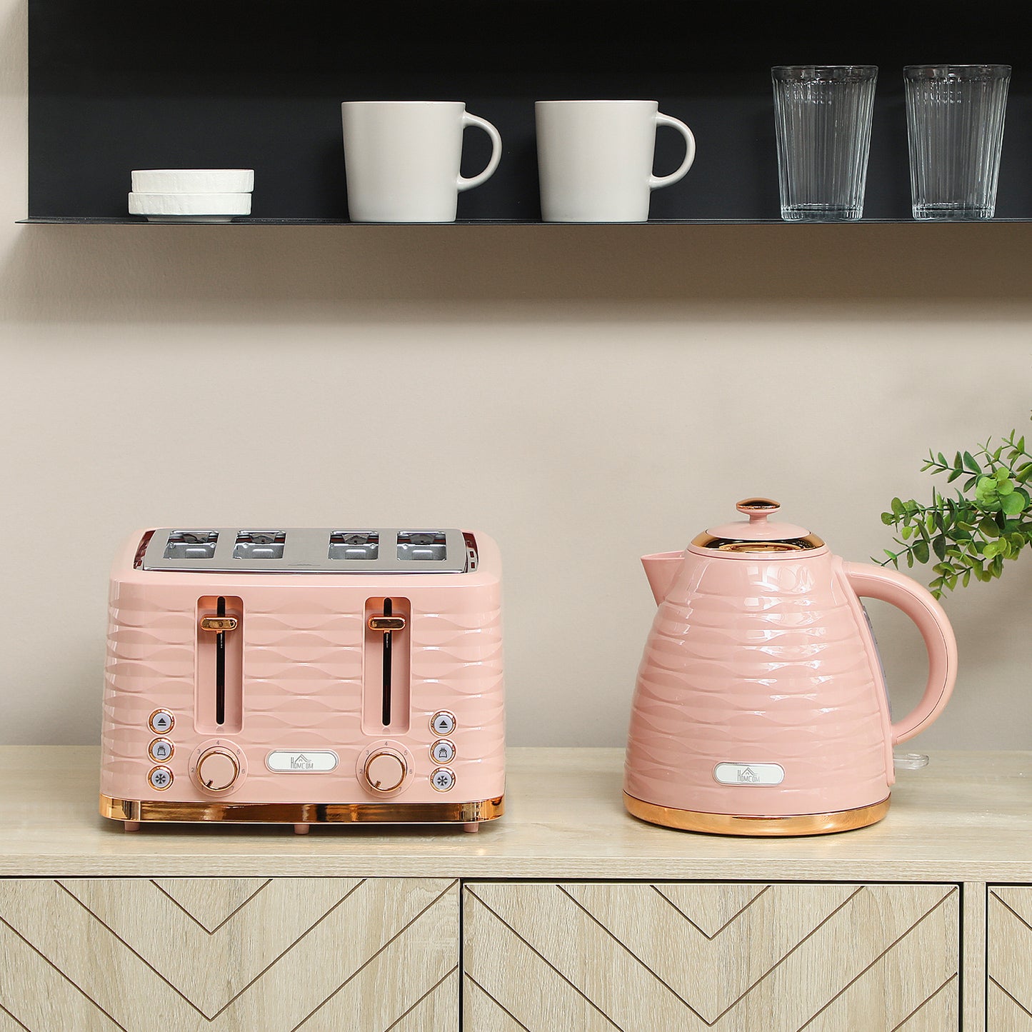 3000W 1.7L Kettle & 4 Slice Toaster, Kettle and Toaster Set with 7 Browning Controls and Crumb Tray, Light Pink / Blue